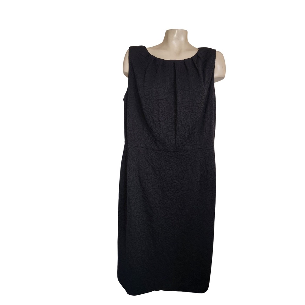 Chaps Womens Black Textured Jacquard Pleated Neck Sheath Dress 16W Sleeveless